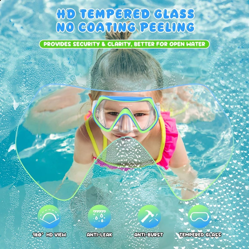 For Shine Snorkeling Gear for Kids, Kid Mask Fins Dry Top Snorkel Set, Youth Boys Girls Junior Age 6-14 Swimming Diving Swim Fins, Tempered Glass Panoramic View Travel Packages - Image 2